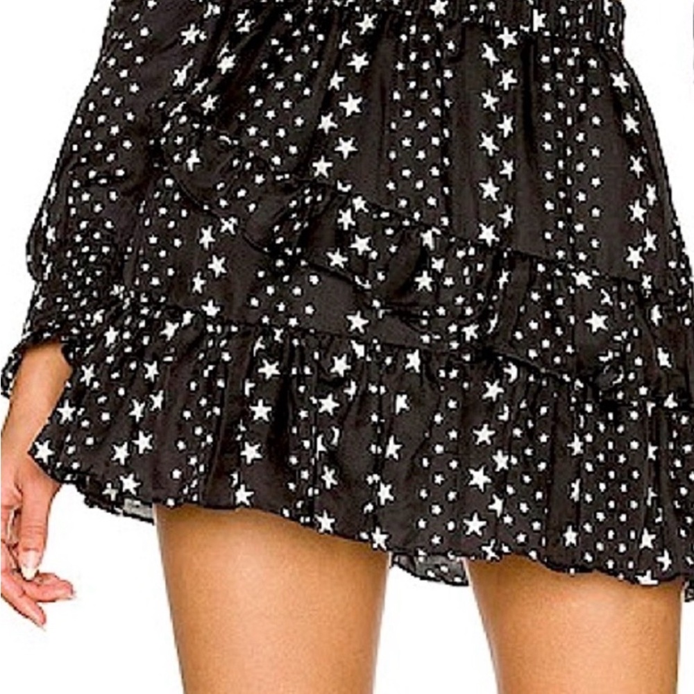 Black Star Print Ruffle Skirt